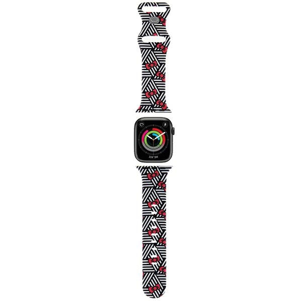Каишка Hello Kitty Silicone Bows & Stripes за Apple Watch 42mm / 41mm / 40mm / 38mm Series, Черна