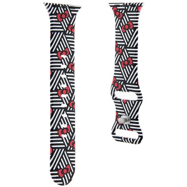 Каишка Hello Kitty Silicone Bows & Stripes за Apple Watch 42mm / 41mm / 40mm / 38mm Series, Черна