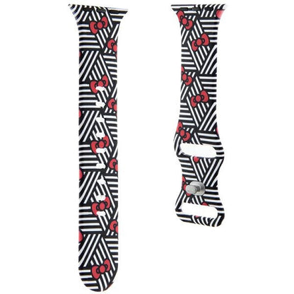 Каишка Hello Kitty Silicone Bows & Stripes за Apple Watch 42mm / 41mm / 40mm / 38mm Series, Черна