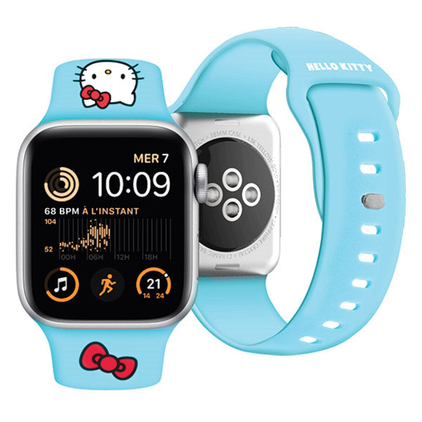 Каишка Hello Kitty Silicone Kitty Head за Apple Watch 42mm / 41mm / 40mm / 38mm Series, Синя