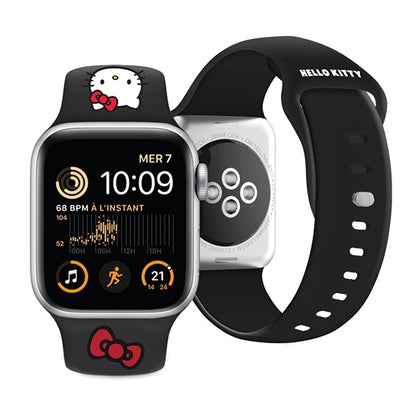 Каишка Hello Kitty Silicone Kitty Head за Apple Watch 42mm / 41mm / 40mm / 38mm Series, Черна