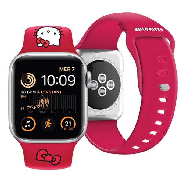 Каишка Hello Kitty Silicone Kitty Head за Apple Watch 42mm / 41mm / 40mm / 38mm Series, Розова
