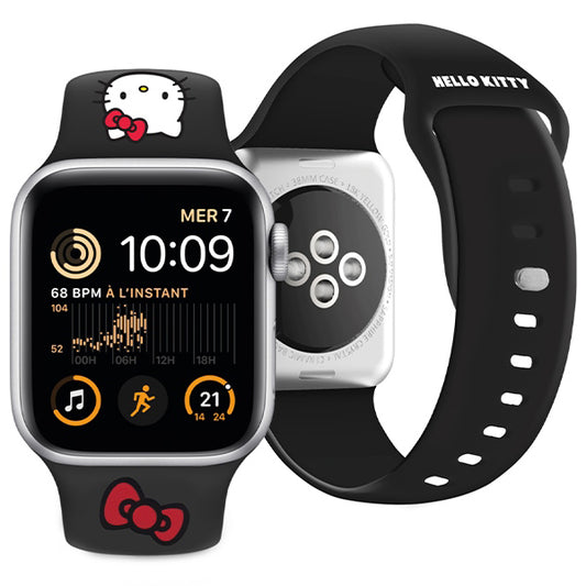 Каишка Hello Kitty Silicone Kitty Head за Apple Watch 49mm / 46mm / 45mm / 44mm / 42mm Series, Черна