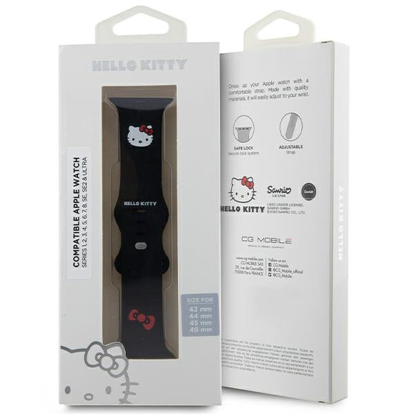 Каишка Hello Kitty Silicone Kitty Head за Apple Watch 49mm / 46mm / 45mm / 44mm / 42mm Series, Черна