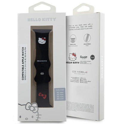 Каишка Hello Kitty Silicone Kitty Head за Apple Watch 49mm / 46mm / 45mm / 44mm / 42mm Series, Черна