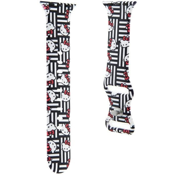 Каишка Hello Kitty Silicone Kitty Heads & Stripes за Apple Watch 42mm / 41mm / 40mm / 38mm Series, Черна