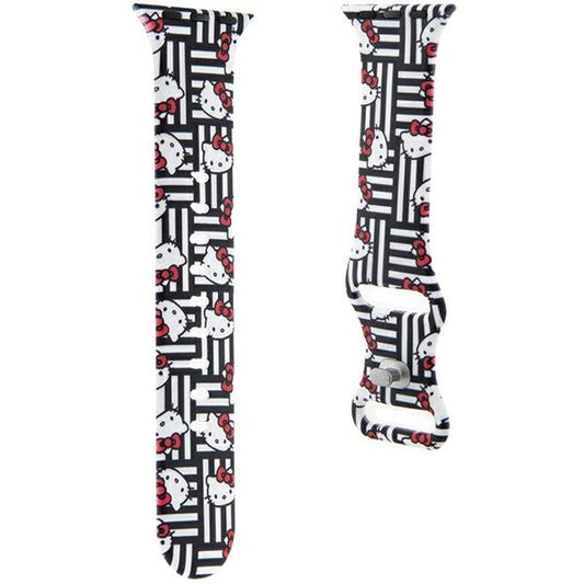Каишка Hello Kitty Silicone Kitty Heads & Stripes за Apple Watch 42mm / 41mm / 40mm / 38mm Series, Черна