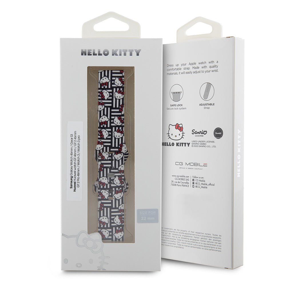 Каишка Hello Kitty Silicone Kitty Heads & Stripes за Samsung Galaxy Watch / Huawei Watch Series, Черна