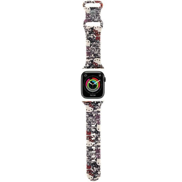 Каишка Hello Kitty Silicone Tags Graffiti за Apple Watch 42mm / 41mm / 40mm / 38mm Series, Бежова