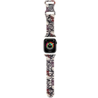 Каишка Hello Kitty Silicone Tags Graffiti за Apple Watch 42mm / 41mm / 40mm / 38mm Series, Бежова