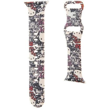 Каишка Hello Kitty Silicone Tags Graffiti за Apple Watch 42mm / 41mm / 40mm / 38mm Series, Бежова