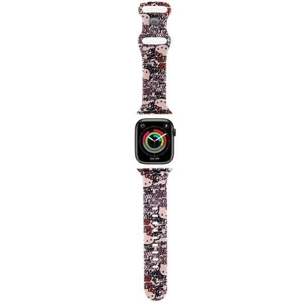 Каишка Hello Kitty Silicone Tags Graffiti за Apple Watch 42mm / 41mm / 40mm / 38mm Series, Розова
