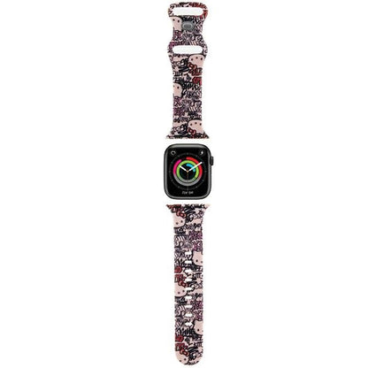 Каишка Hello Kitty Silicone Tags Graffiti за Apple Watch 42mm / 41mm / 40mm / 38mm Series, Розова