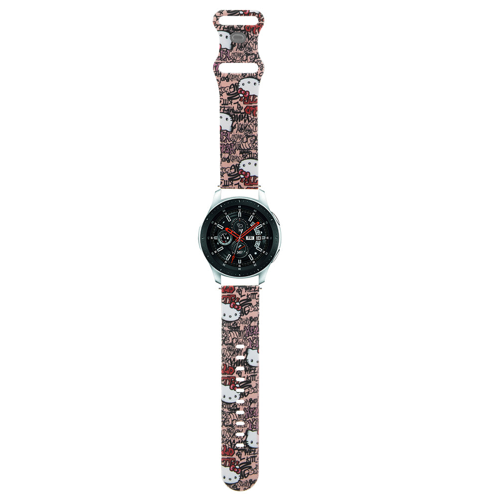 Каишка Hello Kitty Silicone Tags Graffiti за Samsung Galaxy Watch / Huawei Watch 46mm / 45mm / 41mm Series, Розова
