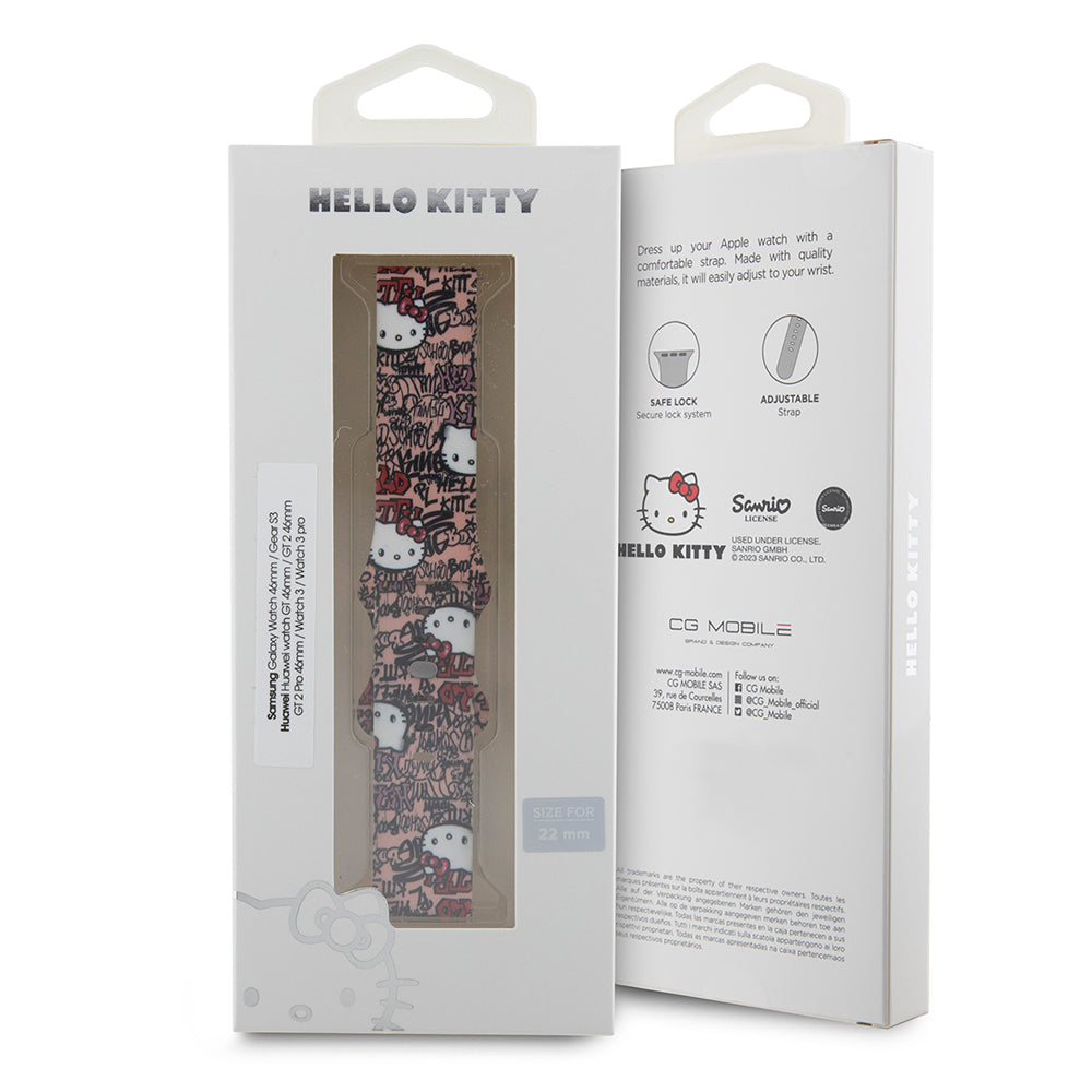 Каишка Hello Kitty Silicone Tags Graffiti за Samsung Galaxy Watch / Huawei Watch 46mm / 45mm / 41mm Series, Розова