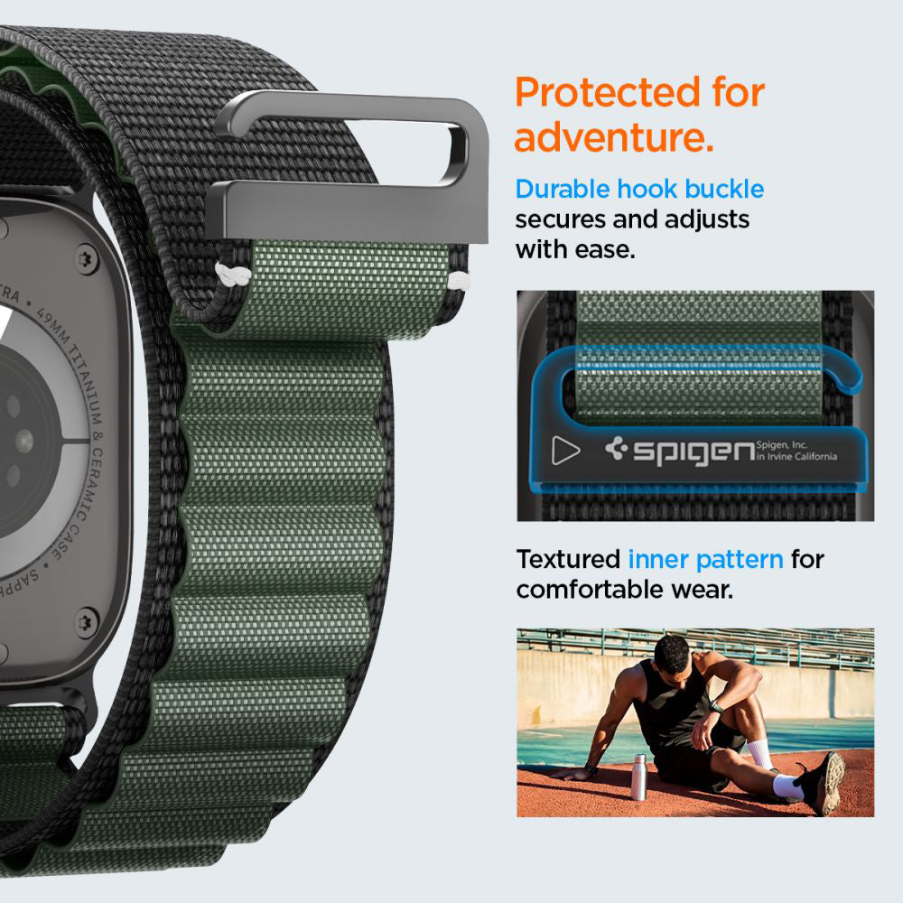 Каишка Spigen WBF1 за Apple Watch 49mm / 46mm / 45mm / 44mm Series, Черно Зелена