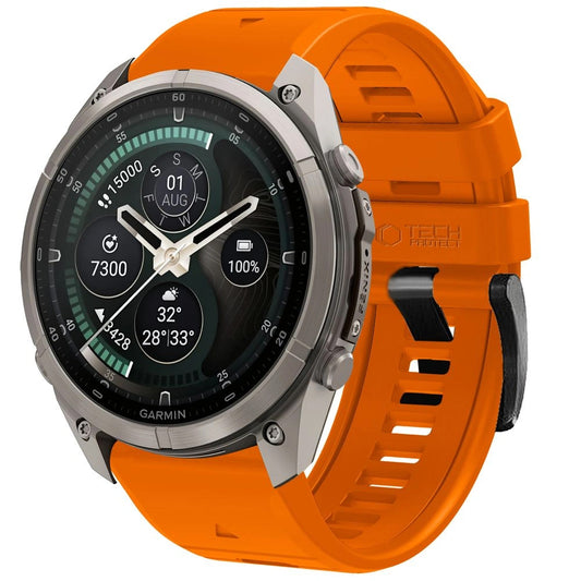 Силиконова каишка Techsuit за Garmin Fenix 5 / 6 / 6 Pro / 7 / 8 / 8 Pro / E / 9 / 9 Pro, оранжева