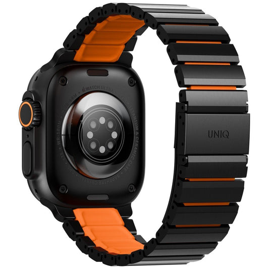 Каишка UNIQ Strova Flex за Apple Watch 49mm / 46mm / 45mm / 44mm / 42mm Series, Черно-Оранжева