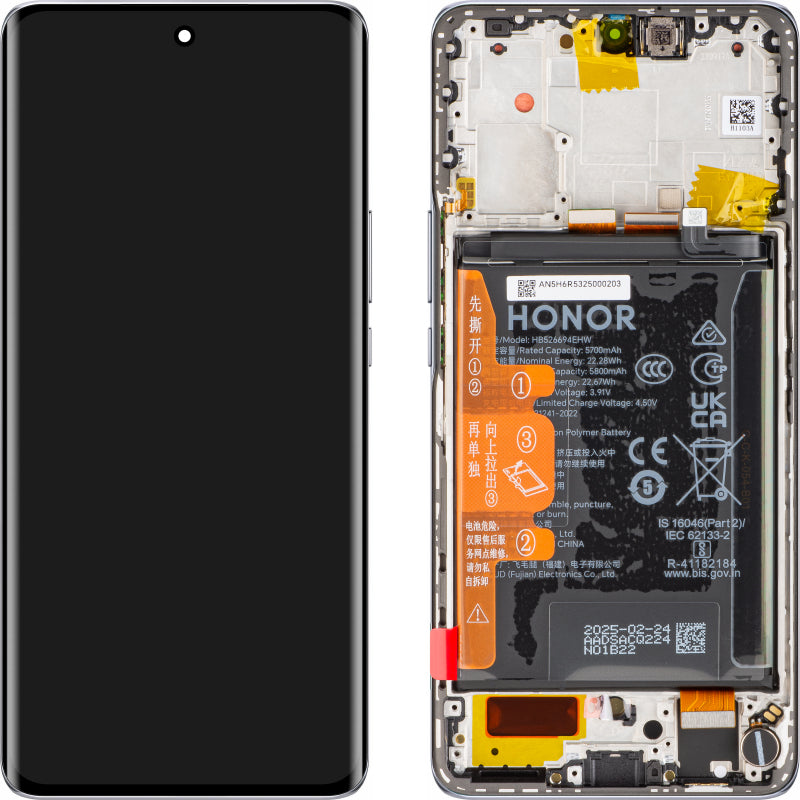 Дисплей с тъчскрийн Honor X50, с рамка и батерия, сребрист, Service Pack 0235AGJH