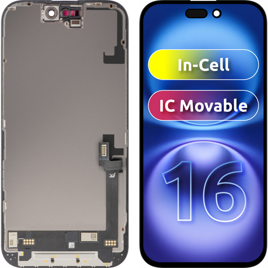 Дисплей с тъчскрийн JK за Apple iPhone 16, с рамка, версия LCD In-Cell IC Movable, черен