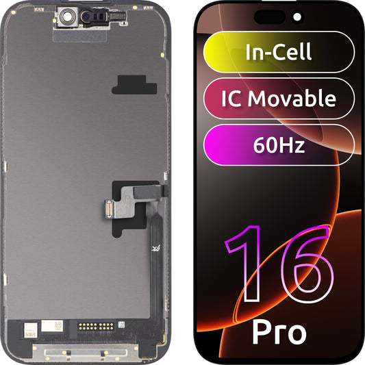 Дисплей с тъчскрийн JK за Apple iPhone 16 Pro, с рамка, версия LCD In-Cell IC Movable, черен