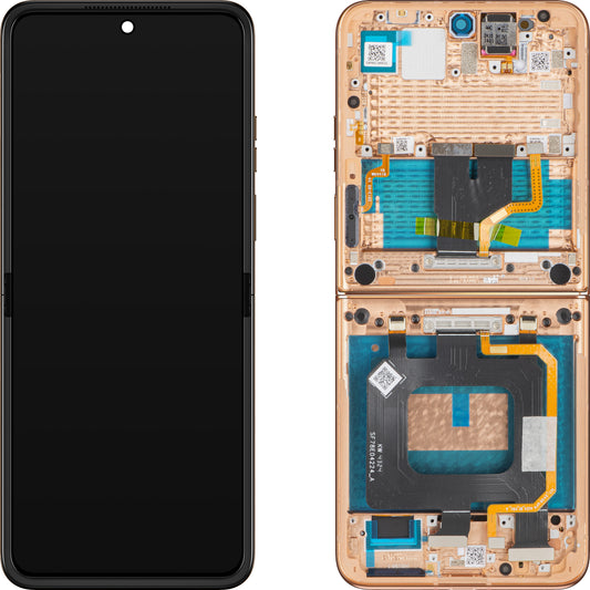 Дисплей с тъчскрийн Motorola Razr+ 2025 / Razr+ 2024 / Razr 50 Ultra, с рамка, подложка, кафяв (Mocha Mousse), Service Pack 5D68C29482