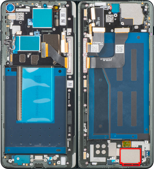 Дисплей с тъчскрийн Motorola Razr Fold, с рамка, под вътрешна част, черен (Pantone Blackened Blue) Service Pack 5D68C32444
