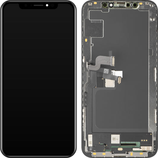 Дисплей с тъчскрийн MP, съвместим с Apple iPhone XS, с рамка, версия Soft OLED FHD, черен