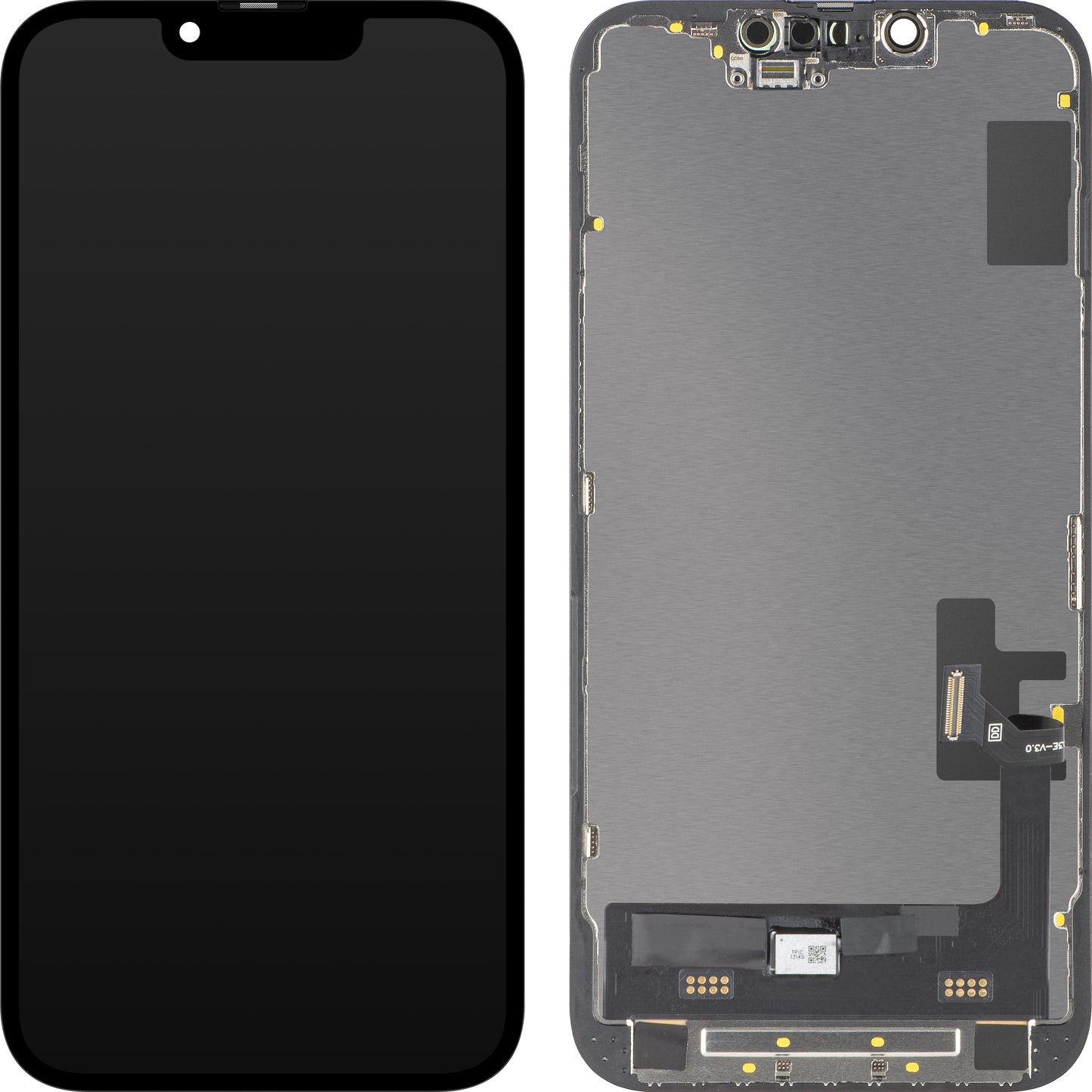 Дисплей с тъчскрийн MP, съвместим с Apple iPhone 14, с рамка, версия Soft OLED FHD Diagnostic, черен