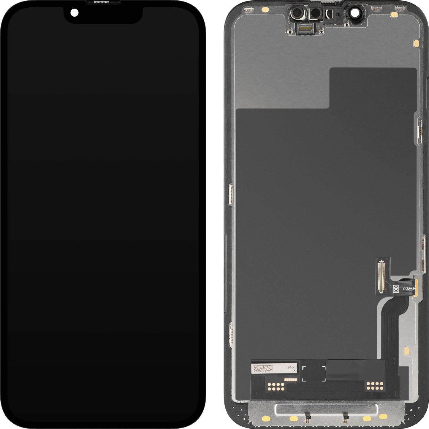 Дисплей с тъчскрийн MP, съвместим с Apple iPhone 13, с рамка, версия Soft OLED IC Movable FHD, черен