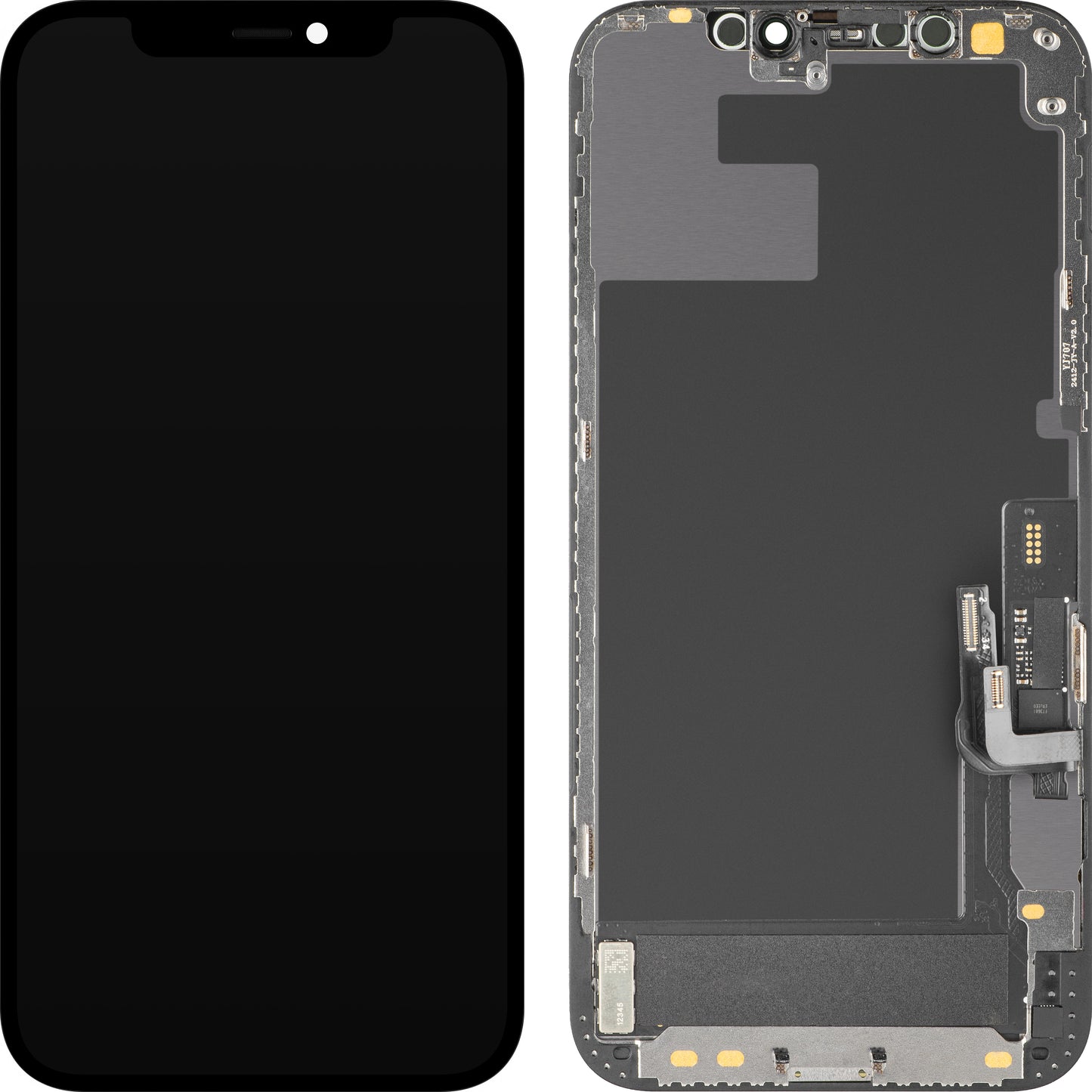 Дисплей с тъчскрийн MP, съвместим с Apple iPhone 12 / 12 Pro, с рамка, версия Soft OLED IC Movable FHD, черен