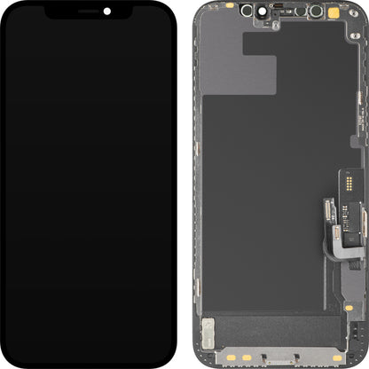 Дисплей с тъчскрийн MP, съвместим с Apple iPhone 12 / 12 Pro, с рамка, версия Soft OLED IC Movable FHD, черен