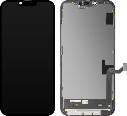 Дисплей с тъчскрийн MP, съвместим с Apple iPhone 14 Plus, с рамка, версия Soft OLED FHD IC Movable, черен