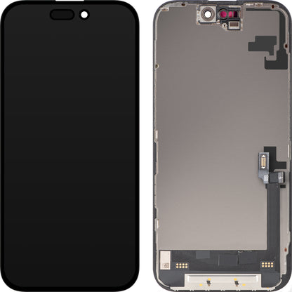 Дисплей с тъчскрийн MP, съвместим с Apple iPhone 16, с рамка, версия Soft OLED FHD Diagnostic, черен