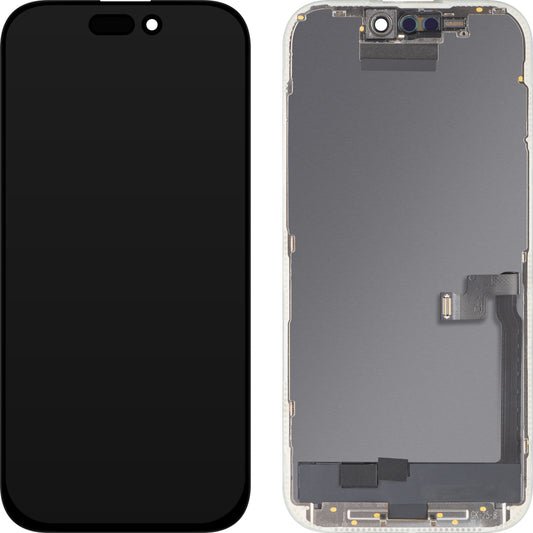 Дисплей с тъчскрийн MP, съвместим с Apple iPhone 16 Pro, с рамка, OLED FHD версия за диагностика, черен