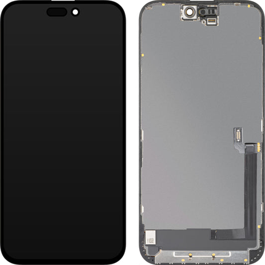 Дисплей с тъчскрийн MP, съвместим с Apple iPhone 16 Plus, с рамка, OLED FHD версия за диагностика, черен