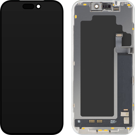 Дисплей с тъчскрийн MP, съвместим с Apple iPhone 17 Pro, с рамка, версия Soft OLED FHD 120Hz IC Movable, черен