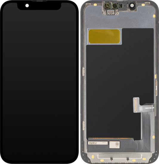 Дисплей с тъчскрийн MP, съвместим с Apple iPhone 13 mini, с рамка, версия OLED FHD IC Movable, черен