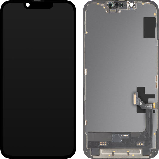 Дисплей с тъчскрийн MP, съвместим с Apple iPhone 16e, с рамка, версия Soft OLED FHD 120Hz IC Movable, черен