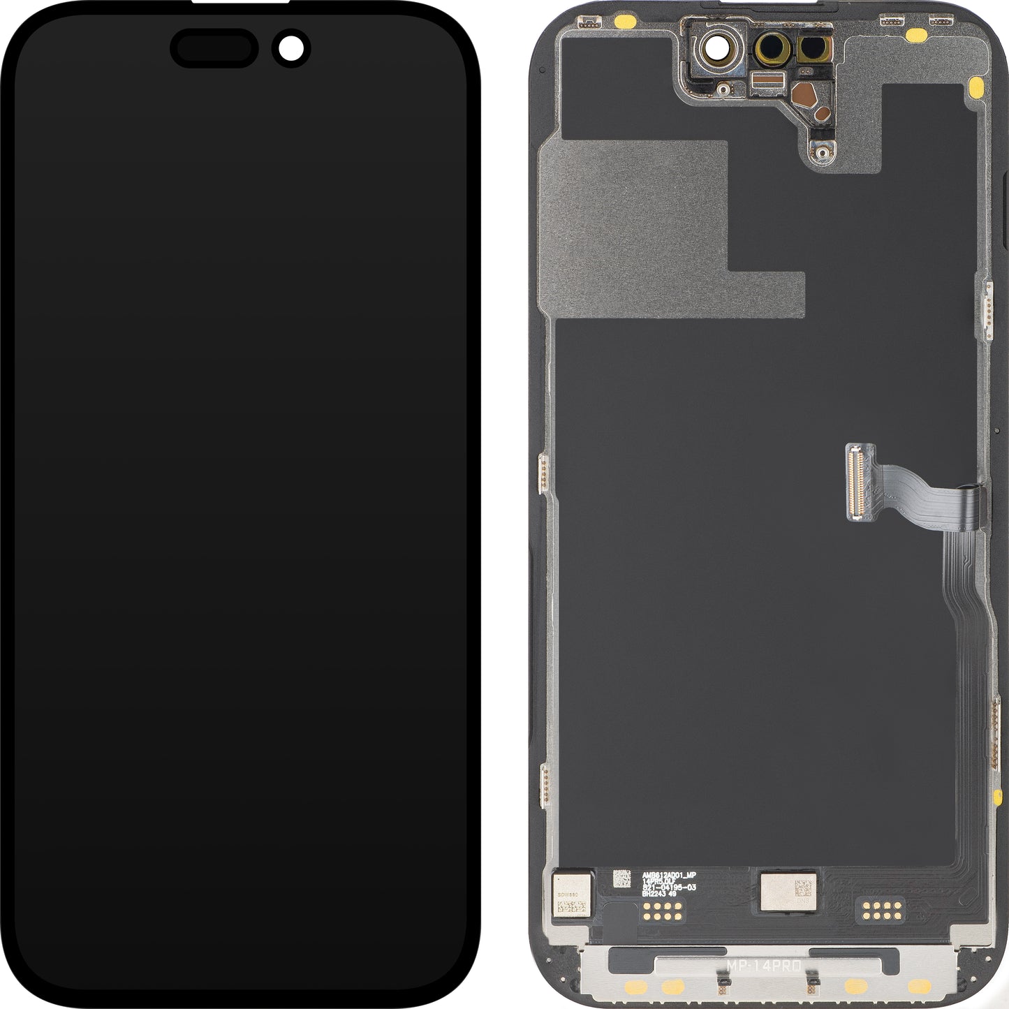 Дисплей с MP сензорен екран, съвместим с Apple iPhone 14 Pro, с рамка, премиум версия Soft OLED FHD 120Hz диагностичен, черен