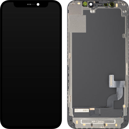 Дисплей с MP сензорен екран, съвместим с Apple iPhone 12 mini, с рамка, OLED FHD версия с подвижен IC, черен