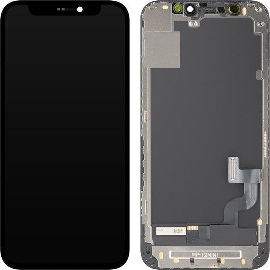 Дисплей с MP сензорен екран, съвместим с Apple iPhone 12 mini, с рамка, OLED FHD версия с подвижен IC, черен