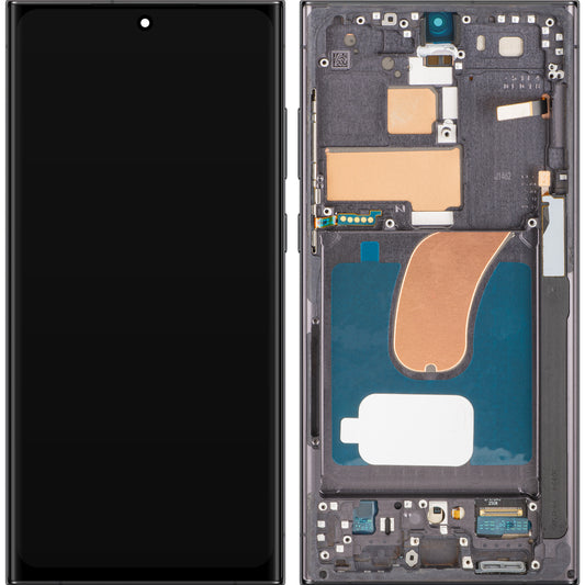 Дисплей с MP сензорен екран, съвместим със Samsung Galaxy S23 Ultra S918, с рамка, OLED версия, черен, Swap