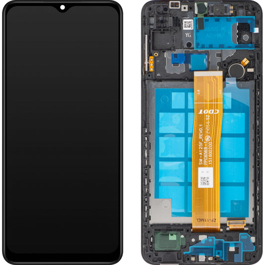 Дисплей с MP сензорен екран, съвместим със Samsung Galaxy A12 A125 / A12 Nacho A127, с рамка, черен, повторно запечатан