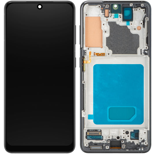 Дисплей с тъчскрийн MP съвместим със Samsung Galaxy S21 5G G991, с рамка, черен, преработен