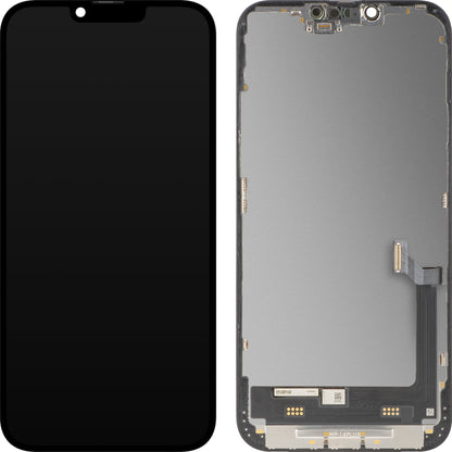Дисплей с тъчскрийн MP съвместим с Apple iPhone 14 Plus, с рамка, премиум версия софт OLED FHD 120Hz диагностичен, черен