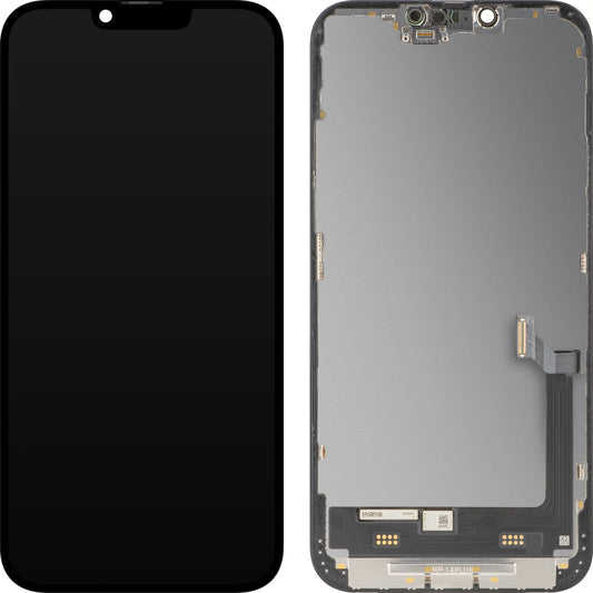 Дисплей с тъчскрийн MP съвместим с Apple iPhone 14 Plus, с рамка, премиум версия софт OLED FHD 120Hz диагностичен, черен