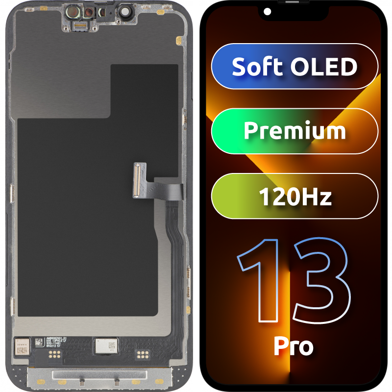 Дисплей с тъчскрийн MP, съвместим с Apple iPhone 13 Pro, с рамка, премиум версия Soft OLED FHD 120Hz, черен