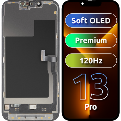 Дисплей с тъчскрийн MP, съвместим с Apple iPhone 13 Pro, с рамка, премиум версия Soft OLED FHD 120Hz, черен
