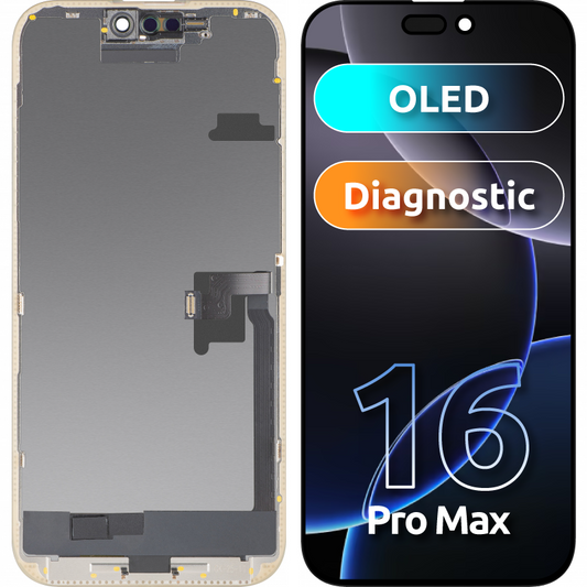 Дисплей с тъчскрийн MP, съвместим с Apple iPhone 16 Pro Max, с рамка, OLED FHD версия за диагностика, черен